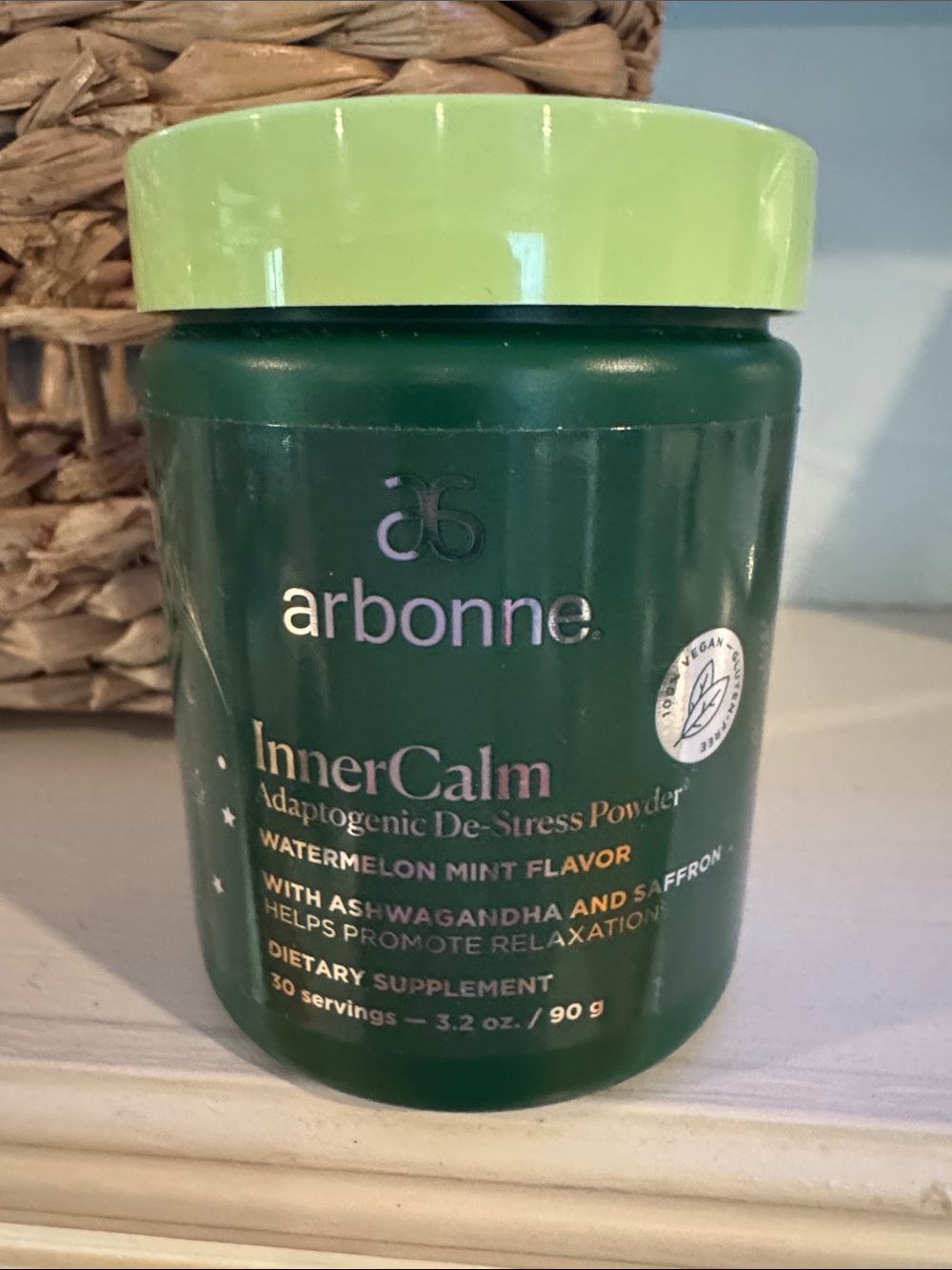 Arbonne InnerCalm Watermelon Mint - Green Jar with Light Green Lid